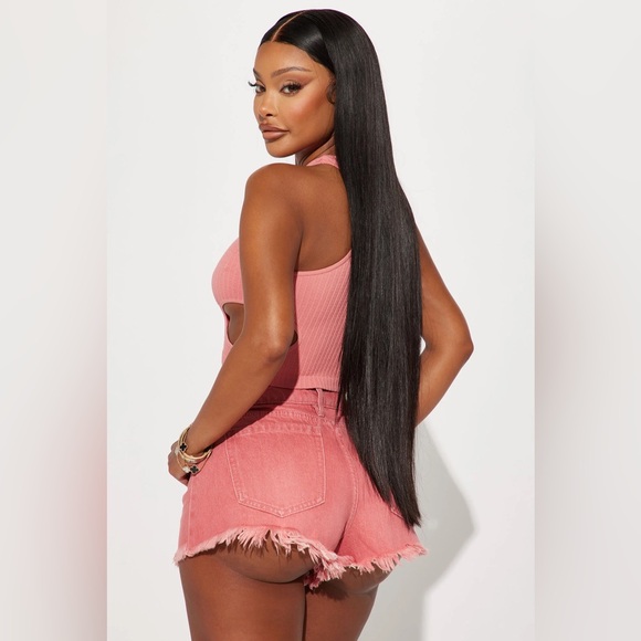 Fashion nova pink side cut tank crop top Janelle Racerback Top - Rose - Picture 2 of 4